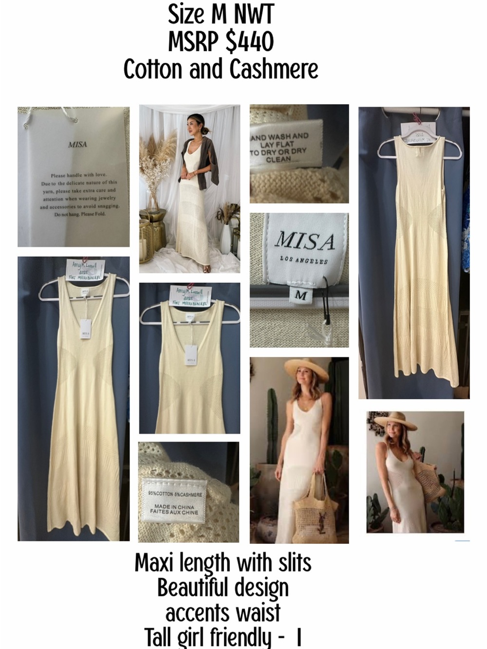 Misa Los Angeles Cream Maxi Ribbed Slip Dress